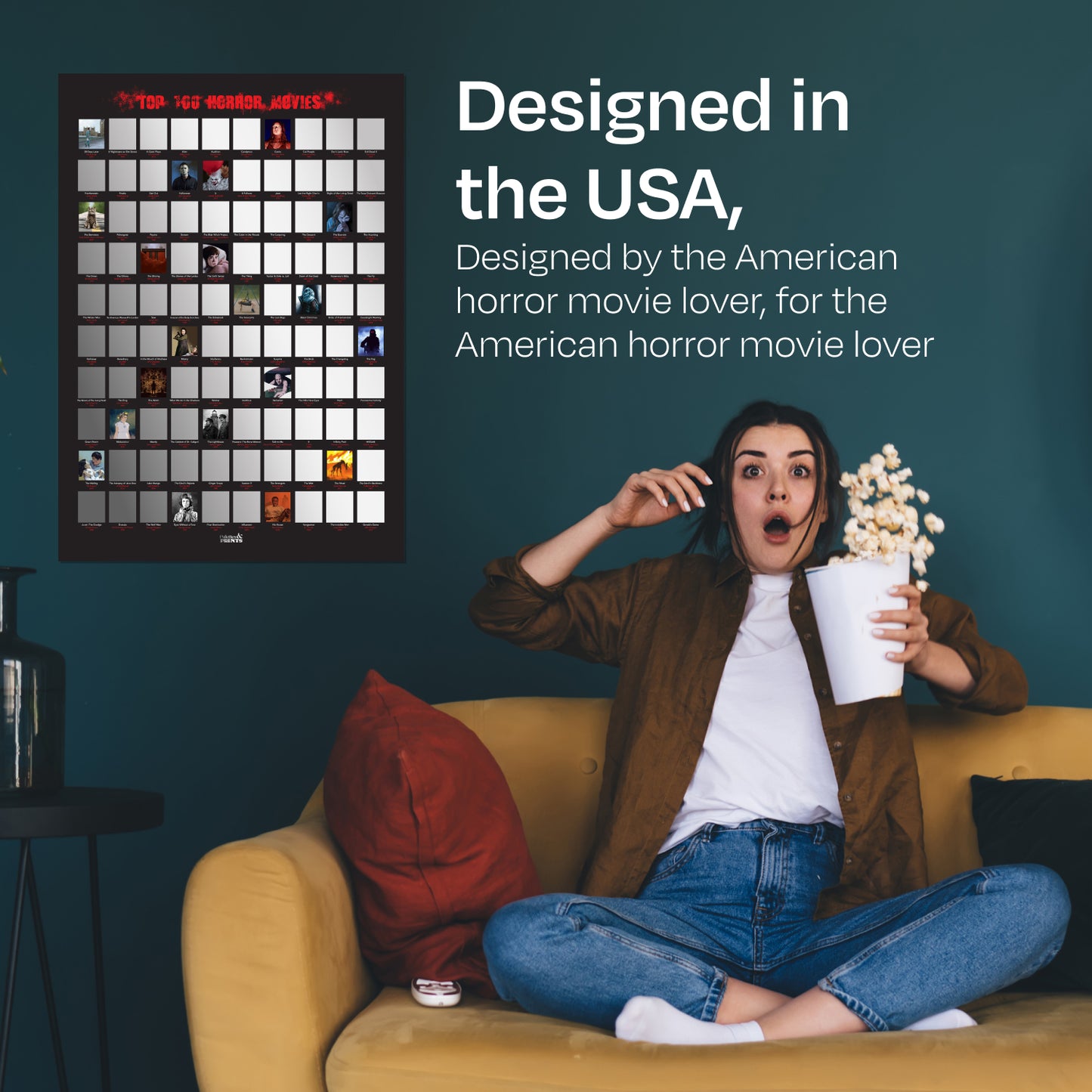 Top 100 Horror Movies Scratch Off FRAMED Poster