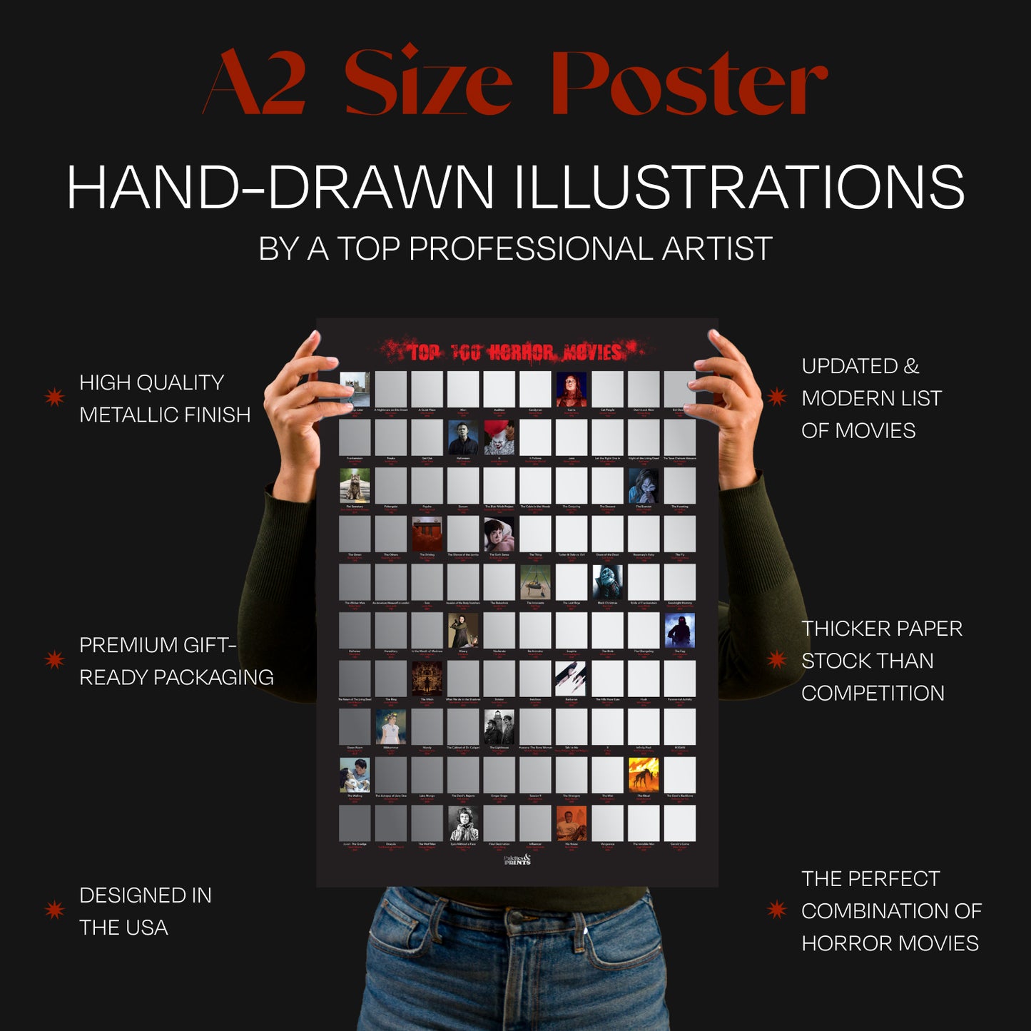 Top 100 Horror Movies Scratch Off FRAMED Poster