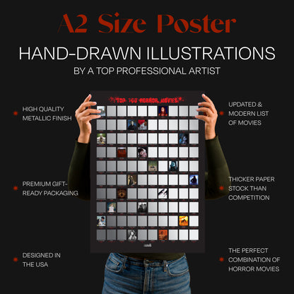 Top 100 Horror Movies Scratch Off FRAMED Poster